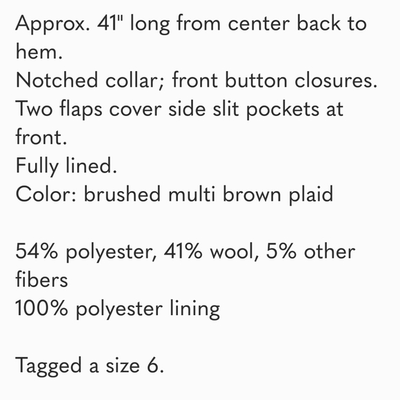 NWT Calvin Klein Brown Multi Brushed Plaid Notch Lapel Button Front Overcoat 6 - Picture 4 of 6